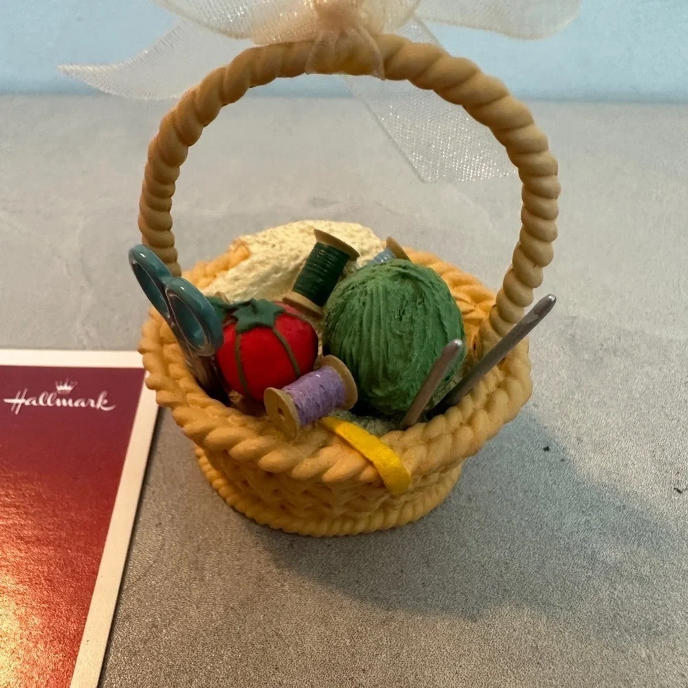 Hallmark Keepsake Ornament 2003 Basket Of Joy Crafting Yarn Scissors Thread